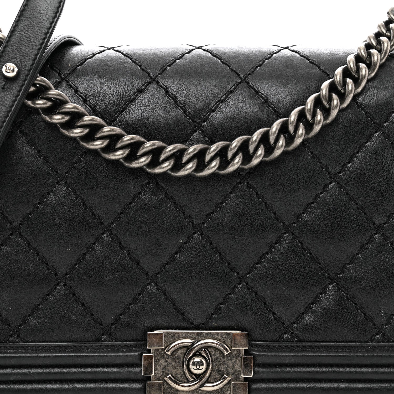Chanel Calfskin Quilted Double Stitch New Medium Boy Flap Black 5 of 12