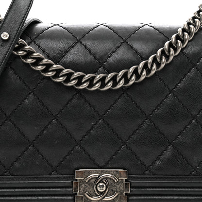 Chanel Calfskin Quilted Double Stitch New Medium Boy Flap Black 5 of 12