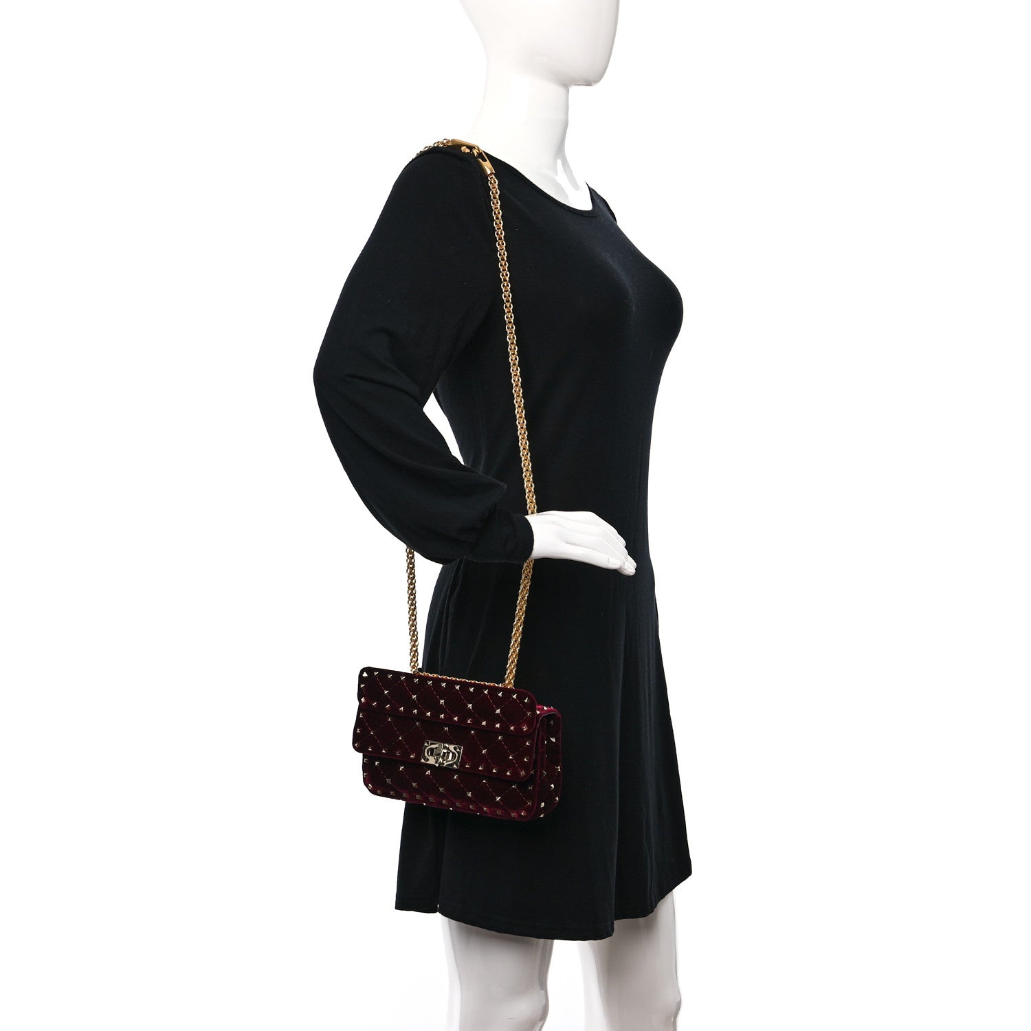 Valentino Garavani Velvet Small Rockstud Spike Shoulder Bag Rubino 2 of 8