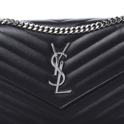 Saint Laurent Grain De Poudre Matelasse Chevron Monogram Chain Wallet Black 8 of 11