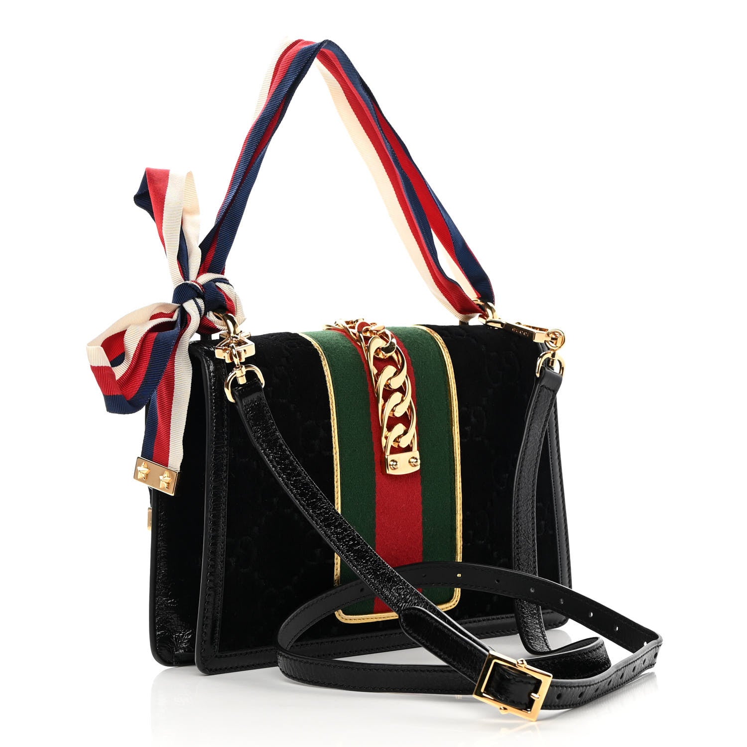 Gucci Velvet GG Monogram Small Sylvie Shoulder Bag Black 3 of 15