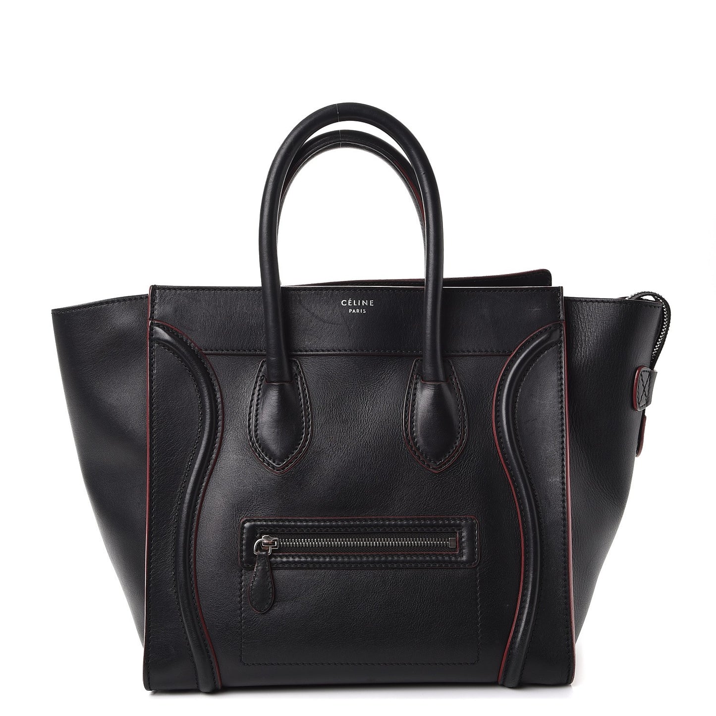 Smooth Calfskin Mini Luggage Black Pink Trim