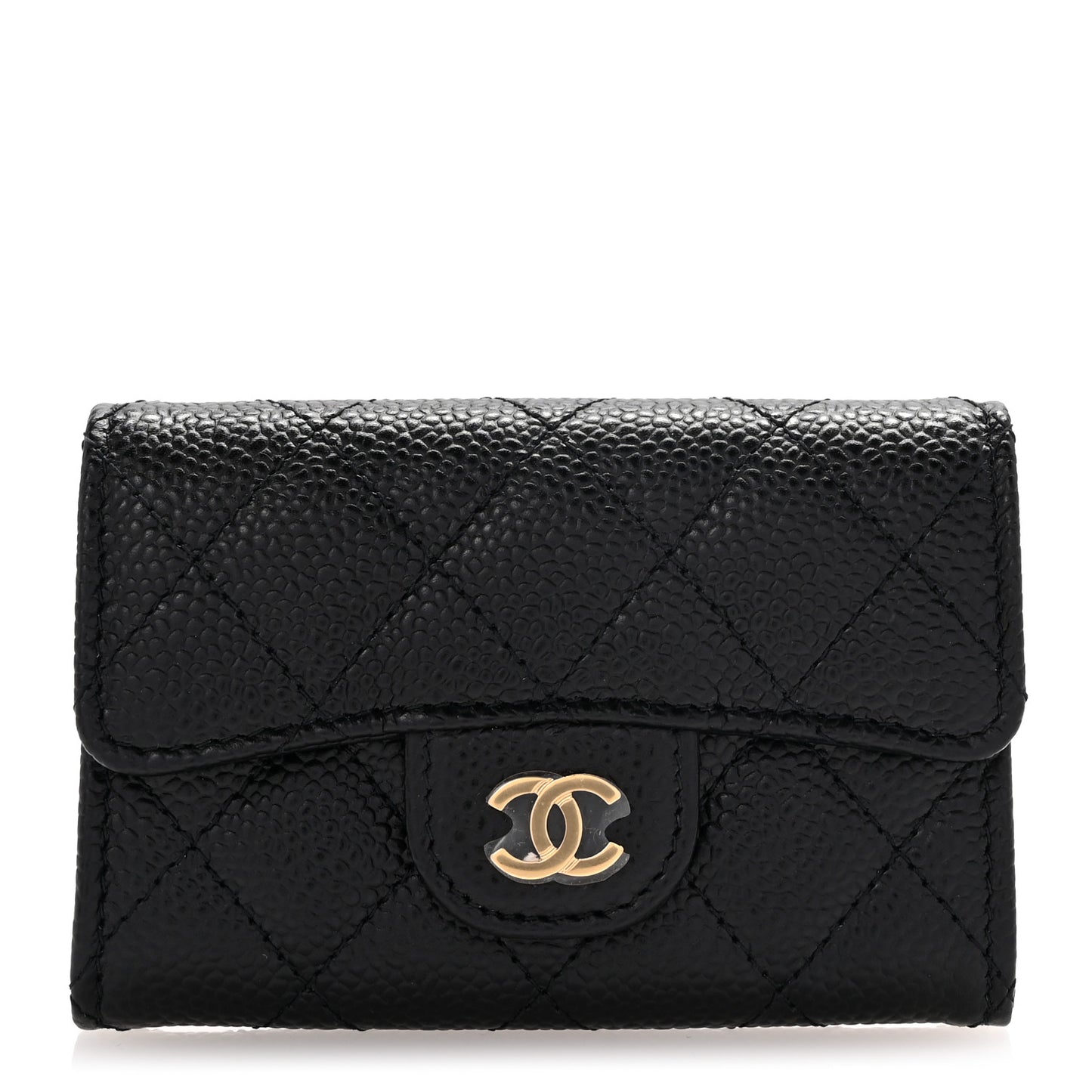 Caviar Quilted Flap Card Holder Wallet Black
