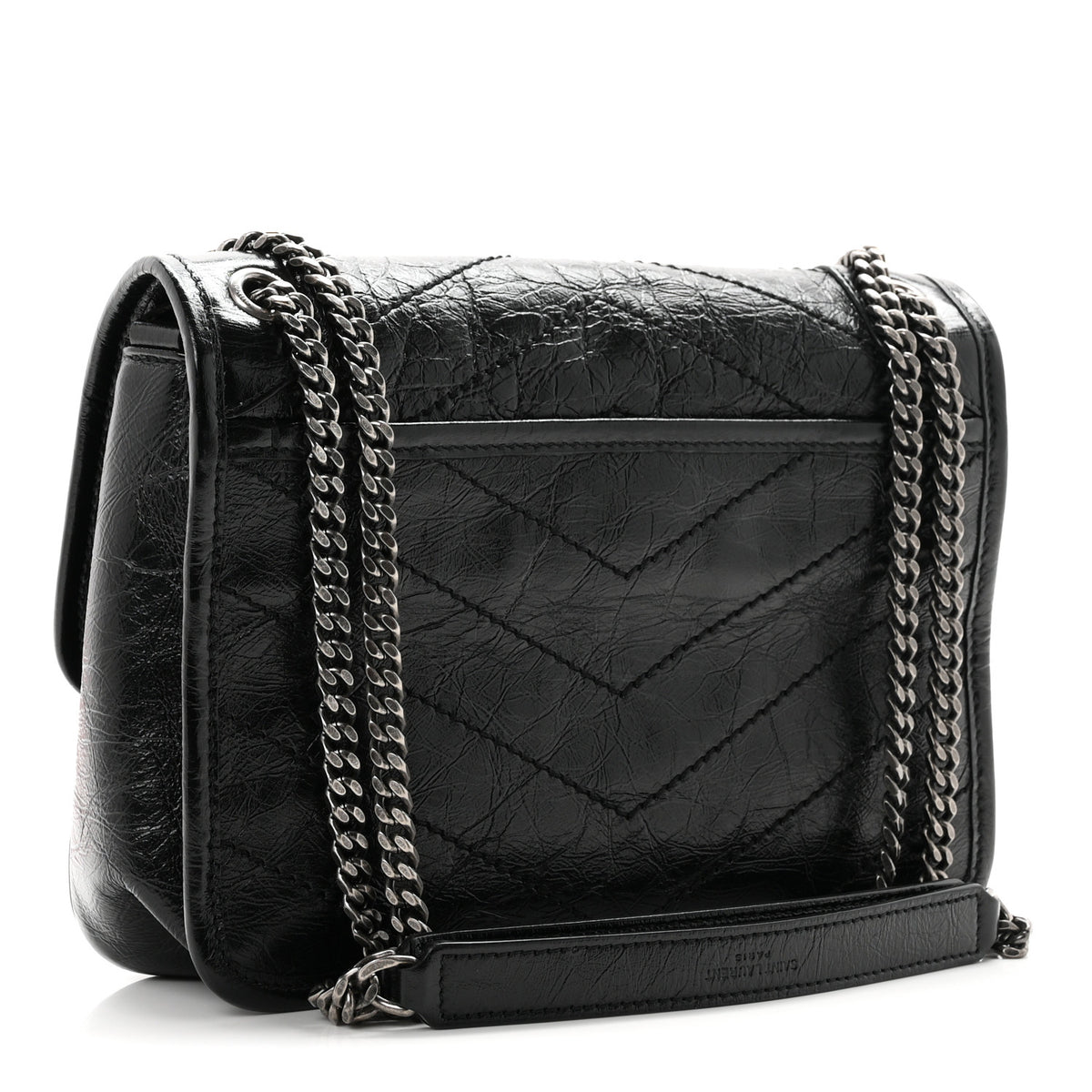 Saint Laurent Crinkled Calfskin Matelasse Monogram Baby Niki Chain Satchel Black 3 of 11