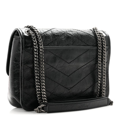 Saint Laurent Crinkled Calfskin Matelasse Monogram Baby Niki Chain Satchel Black 3 of 11