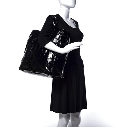 Saint Laurent Crocodile Embossed Patent Raspail Tote Black 2 of 17