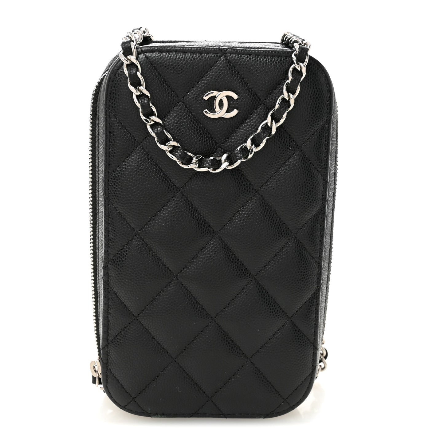 Caviar Quilted Phone Holder Wallet On Chain WOC Black