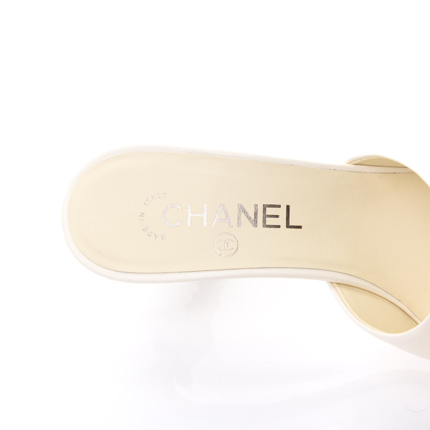 Chanel Goatskin Grosgrain Cap Toe Snake Pearl Mule 38.5 Beige Black 7 of 8