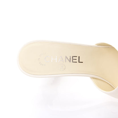 Chanel Goatskin Grosgrain Cap Toe Snake Pearl Mule 38.5 Beige Black 7 of 8