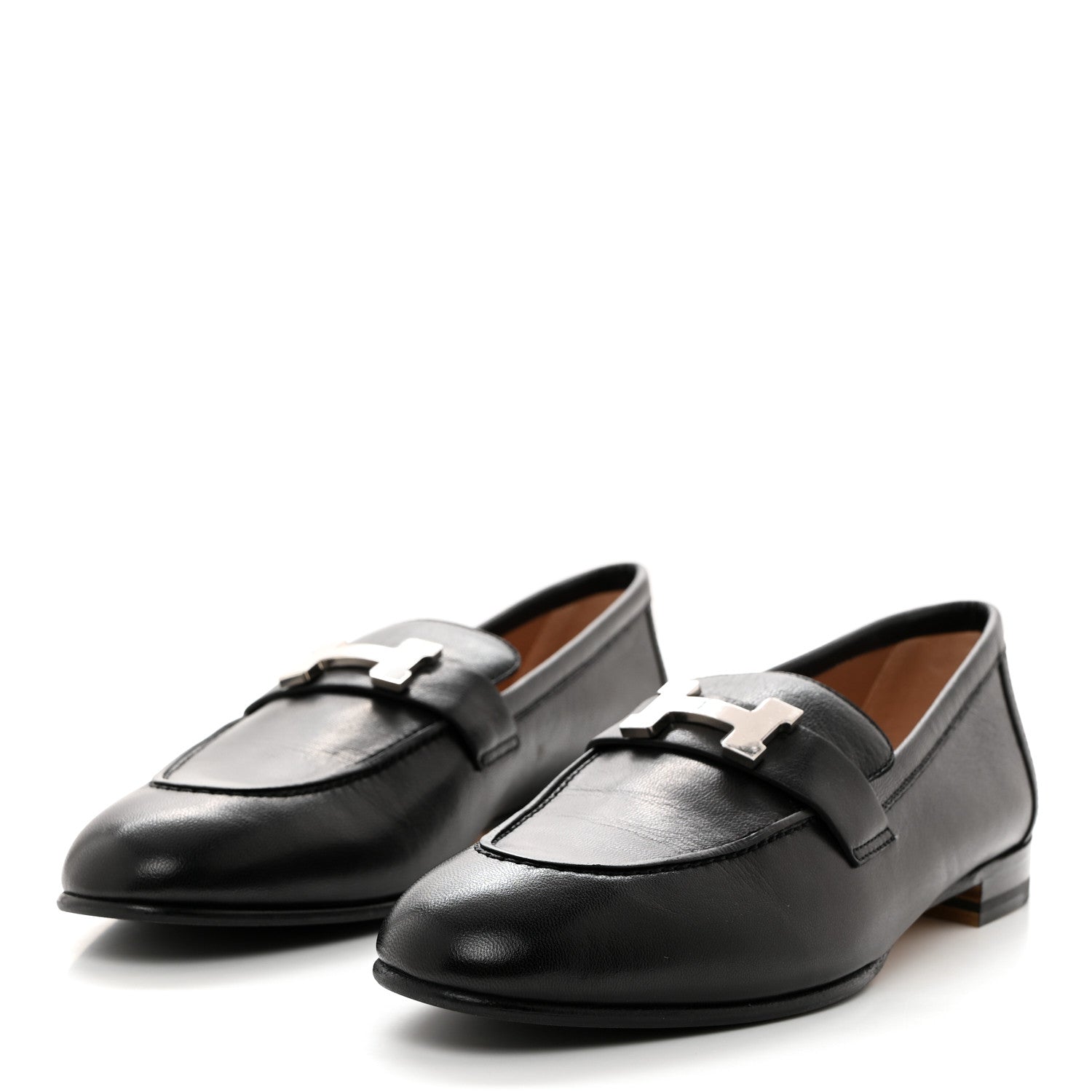 Hermes Goatskin Womens Paris Loafers 39 Black 3 of 8