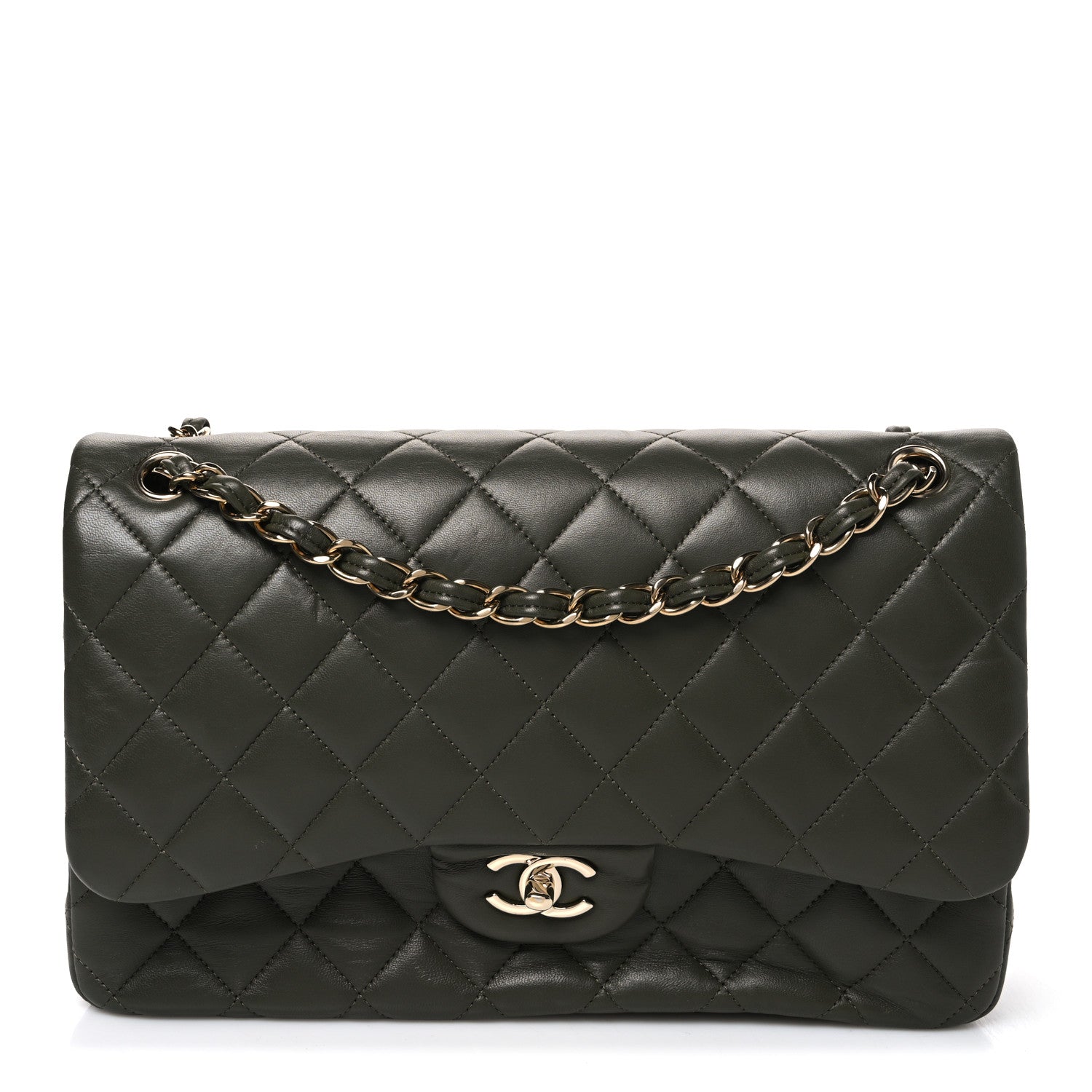 Chanel Lambskin Quilted Jumbo Double Flap Green 1 of 10