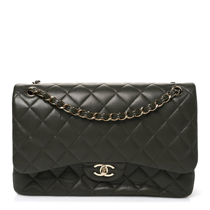 Chanel Lambskin Quilted Jumbo Double Flap Green 1 of 10
