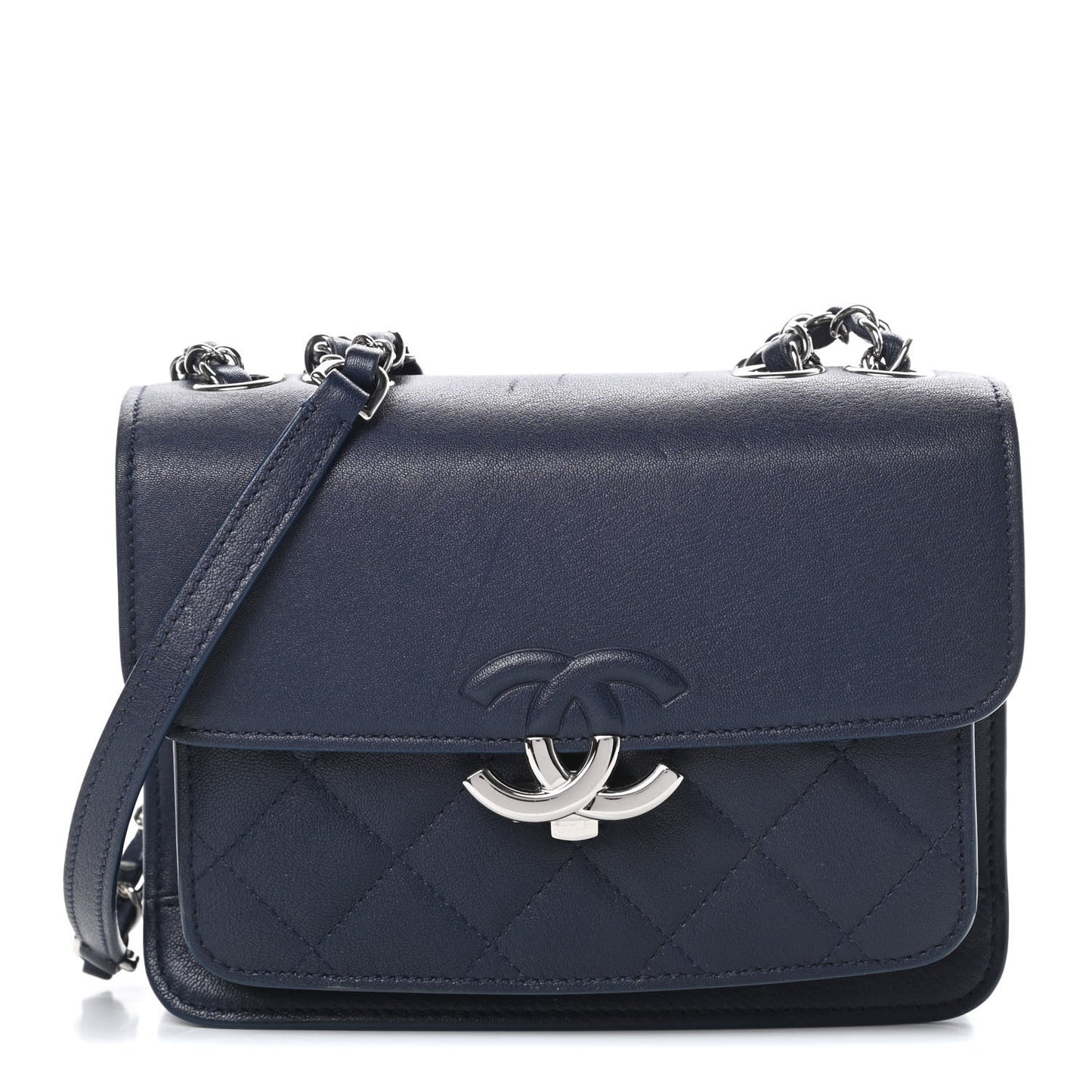 Goatskin Quilted Small CC Box Flap Navy