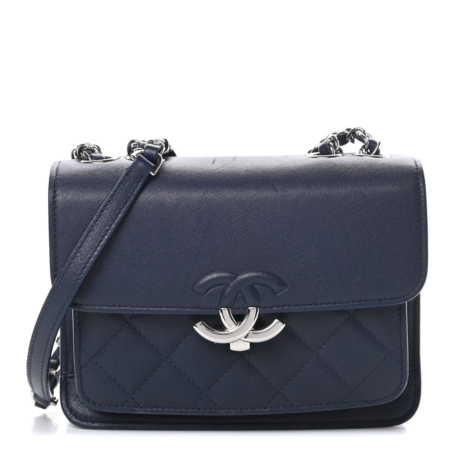 Chanel Goatskin Quilted Small CC Box Flap Navy 1 of 14