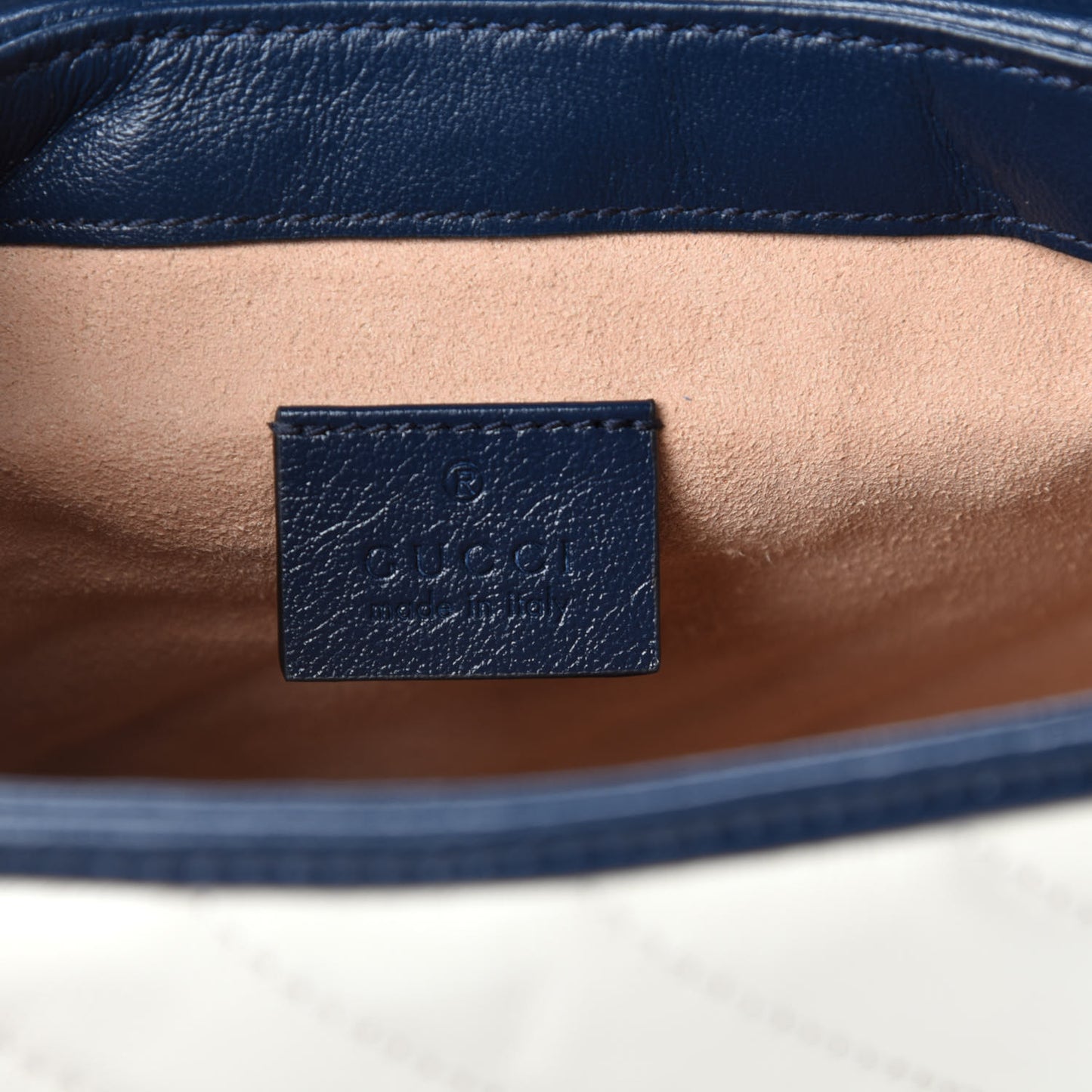 Vintage Effect Calfskin Matelasse Diagonal Mini Torchon GG Marmont Top Handle Shoulder Bag Mystic White Blue Agata