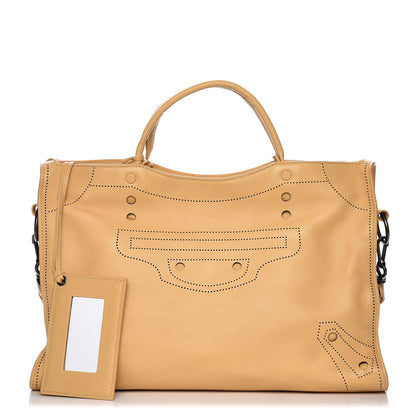 Balenciaga Calfskin Blackout Hardware Perforated City Beige Ocre 1 of 9