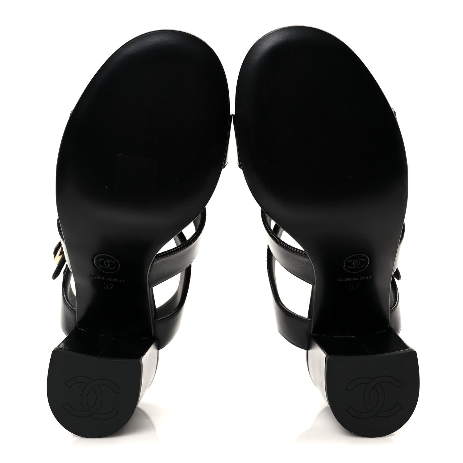 CHANEL サンダル　　37 Chanel Shiny Calfskin CC Sandals 37 Black 1833662 – FASHIONPHILE