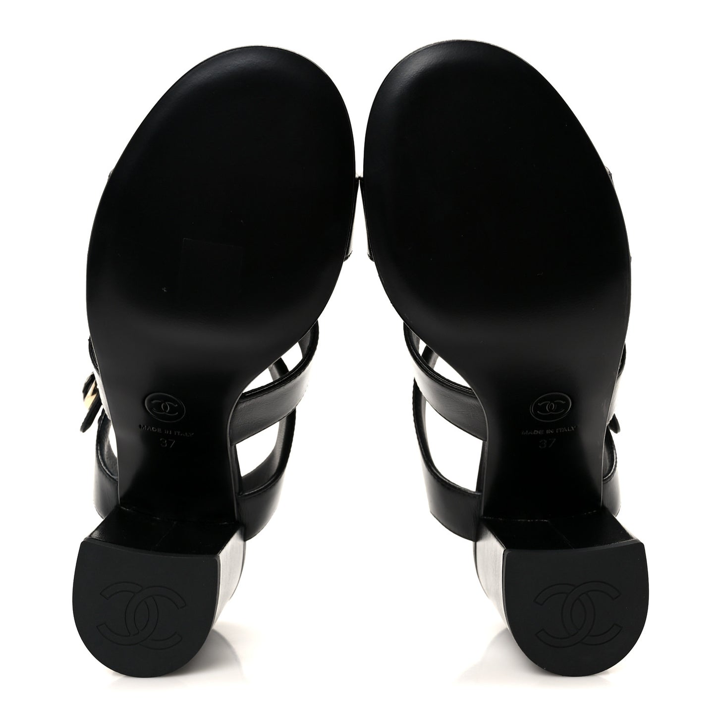 Shiny Calfskin CC Sandals 37 Black