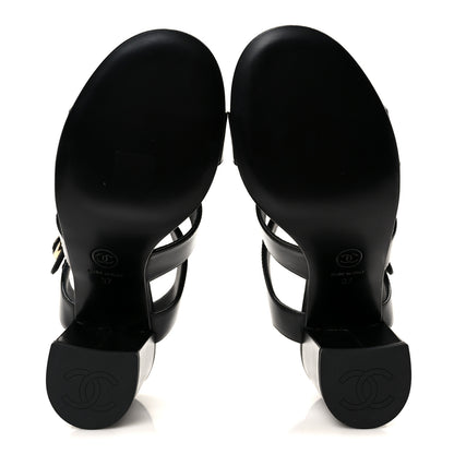 Chanel Shiny Calfskin CC Sandals 37 Black 6 of 10