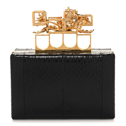 Alexander McQueen Snakeskin Poppy Cage Knuckle Box Clutch Black 1 of 13
