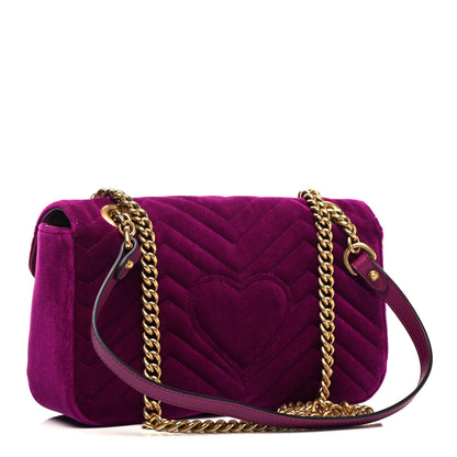 Gucci Velvet Matelasse Small GG Marmont Shoulder Bag Fuchsia Violet Cyclamen 3 of 9