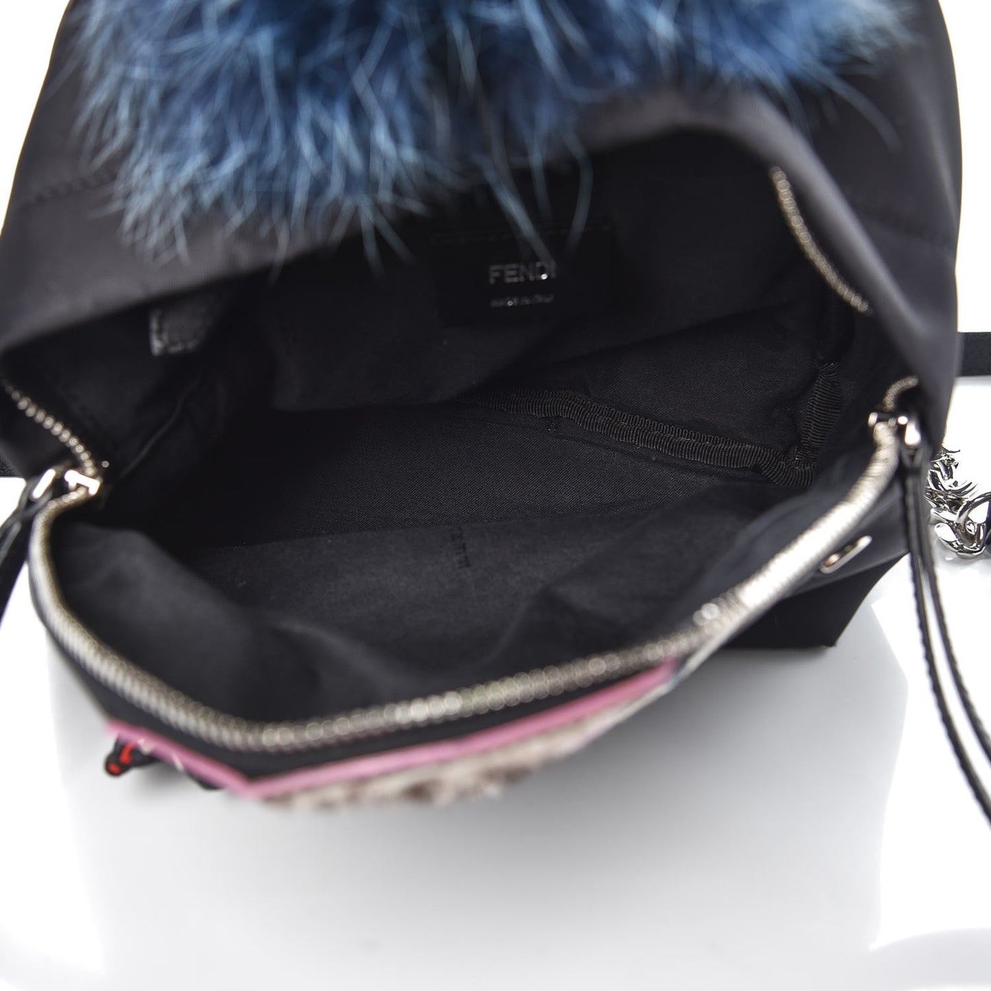 Nylon Vitello Fox Goat Fur Monster Eyes Mini Backpack Black Multicolor Sky