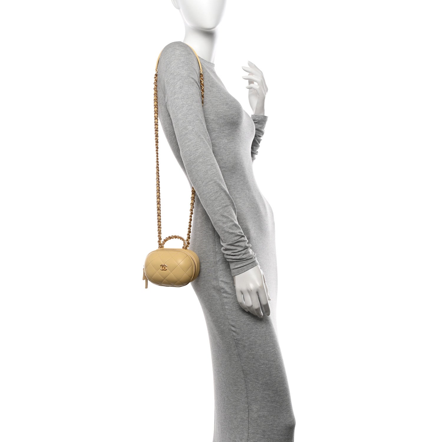 Chanel Lambskin Quilted CC Bubble Vanity Case With Chain Light Yellow 2 of 10