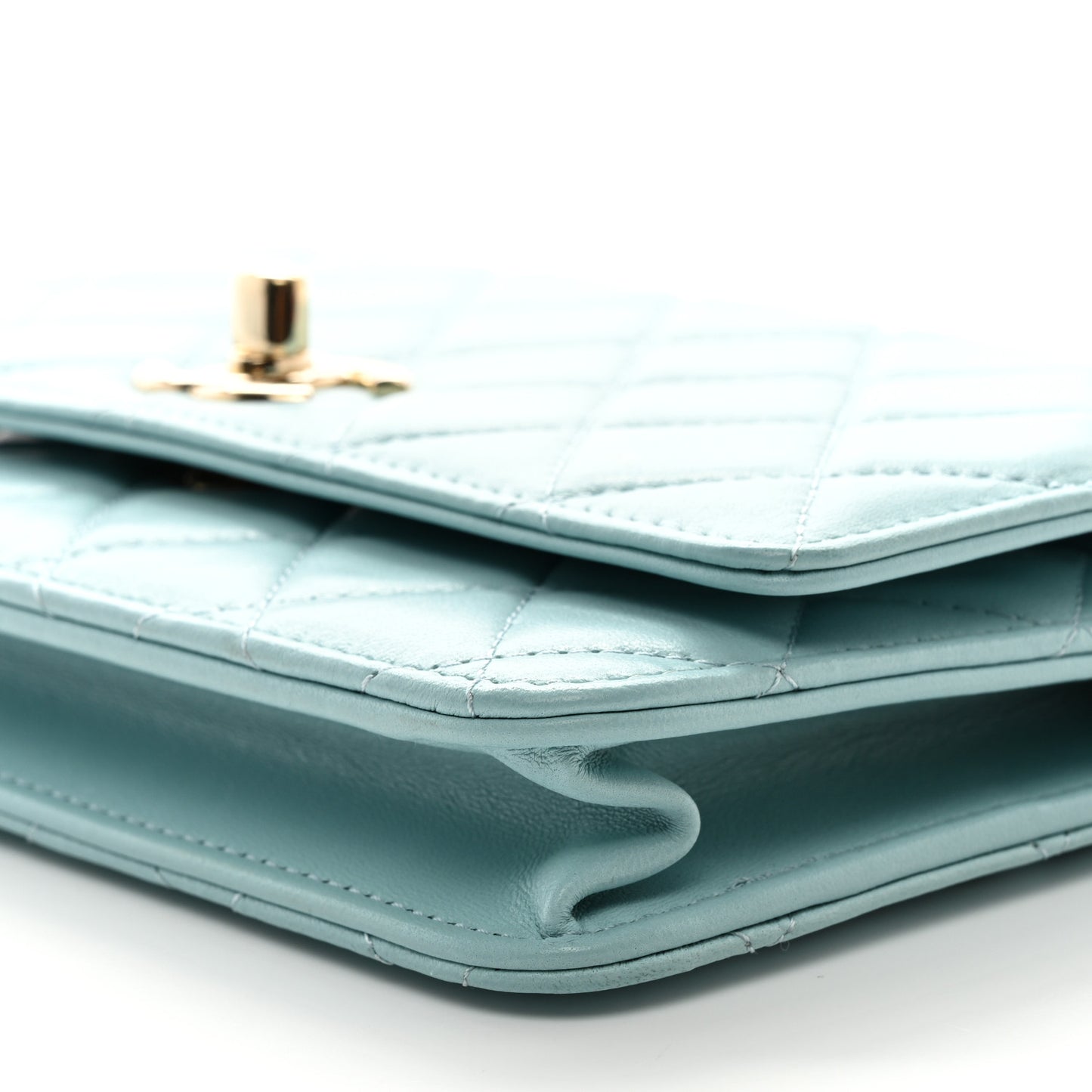 Lambskin Quilted Trendy CC Wallet On Chain WOC Light Blue