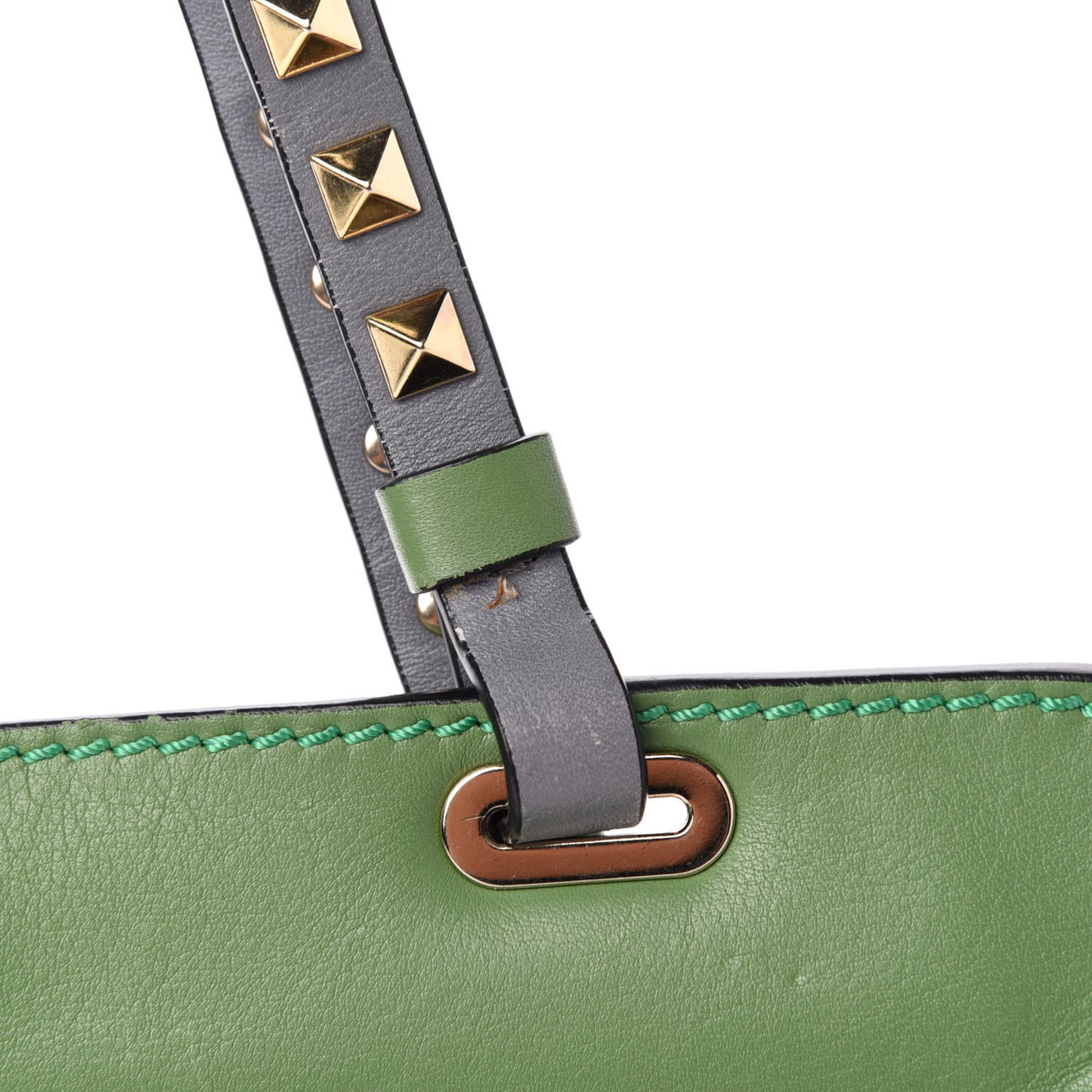 Vitello Colorblock Small Rockstud Tote Deep Rose Clover Grey Scarlet