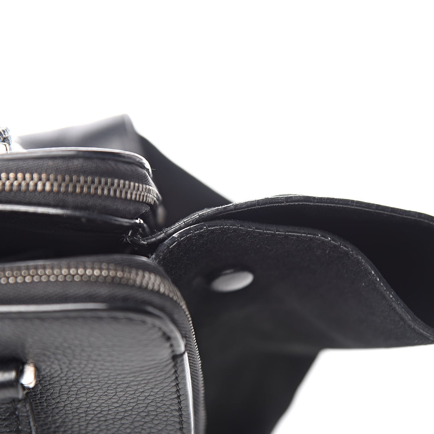 Drummed Calfskin Suede Double Zip Trapeze Black