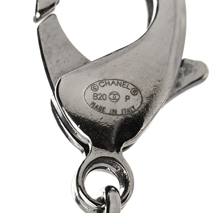 Chanel Metal Crystal Ruthenium Dog Tag Charm Necklace Silver 5 of 5