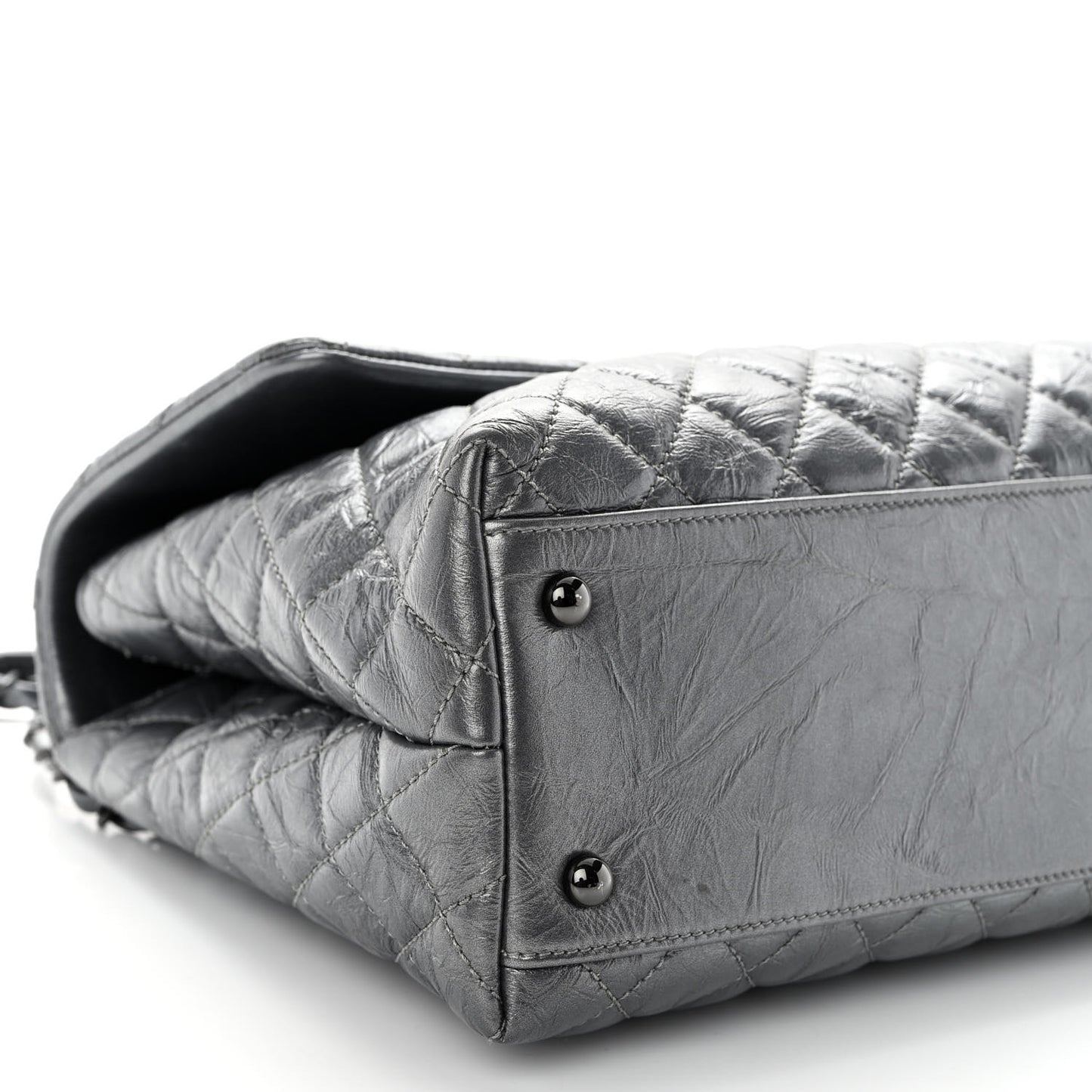 Metallic Aged Calfskin Quilted Medium Coco Handle Flap Charcoal