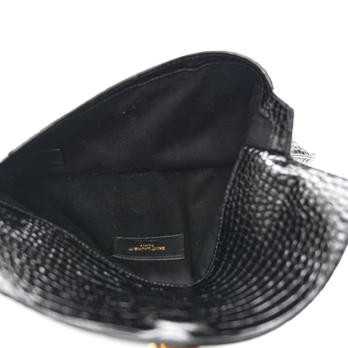 Calfskin Crocodile Embossed Uptown Monogram Clutch Black