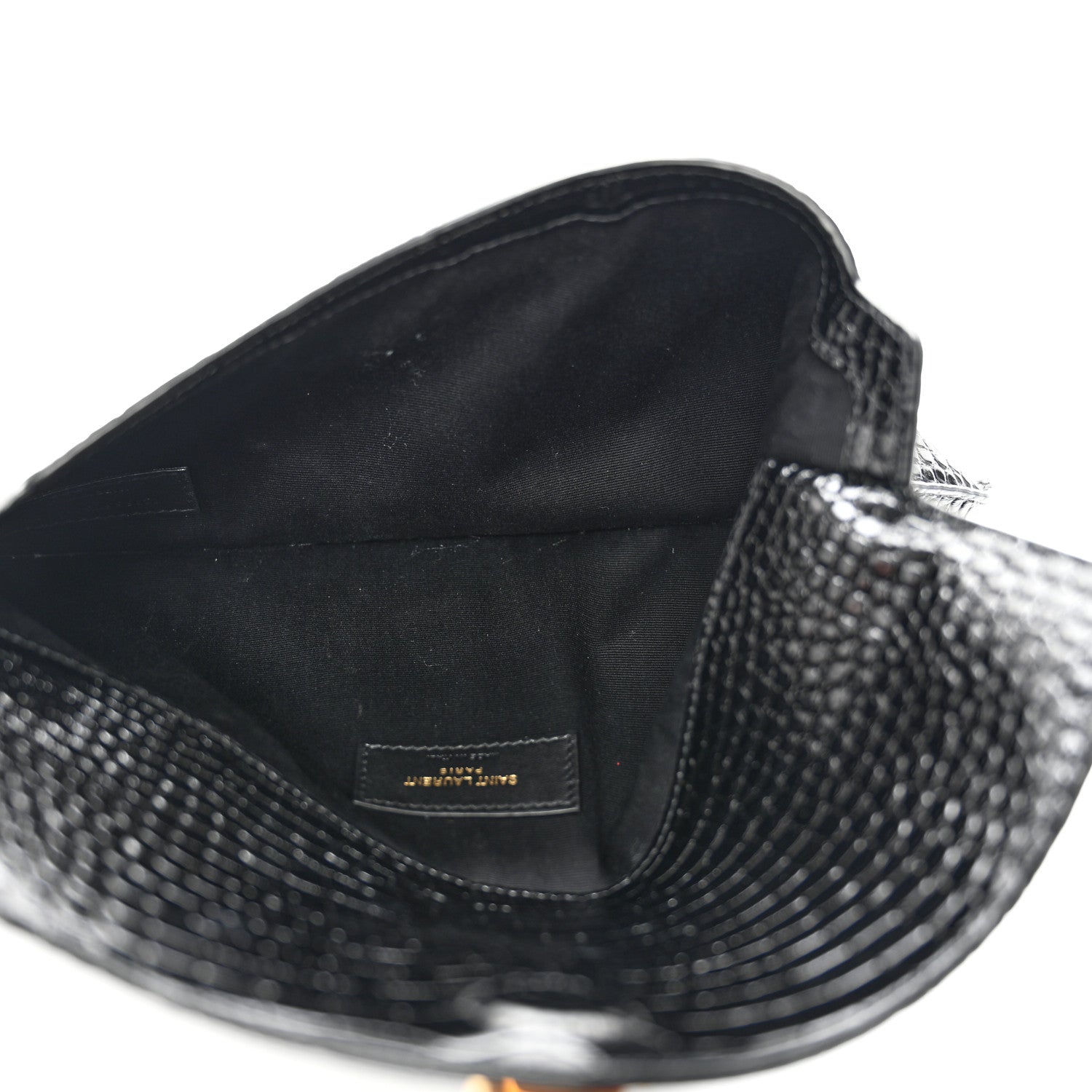 Saint Laurent Calfskin Crocodile Embossed Uptown Monogram Clutch Black 4 of 8