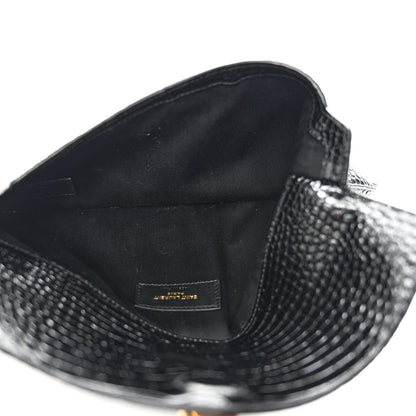 Saint Laurent Calfskin Crocodile Embossed Uptown Monogram Clutch Black 4 of 8