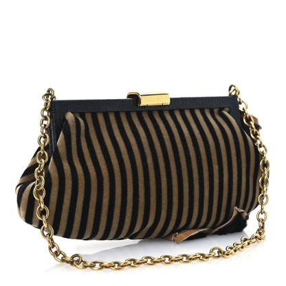 Fendi Velvet Mink Pequin Mini Frame Evening Bag Tan Black 3 of 10