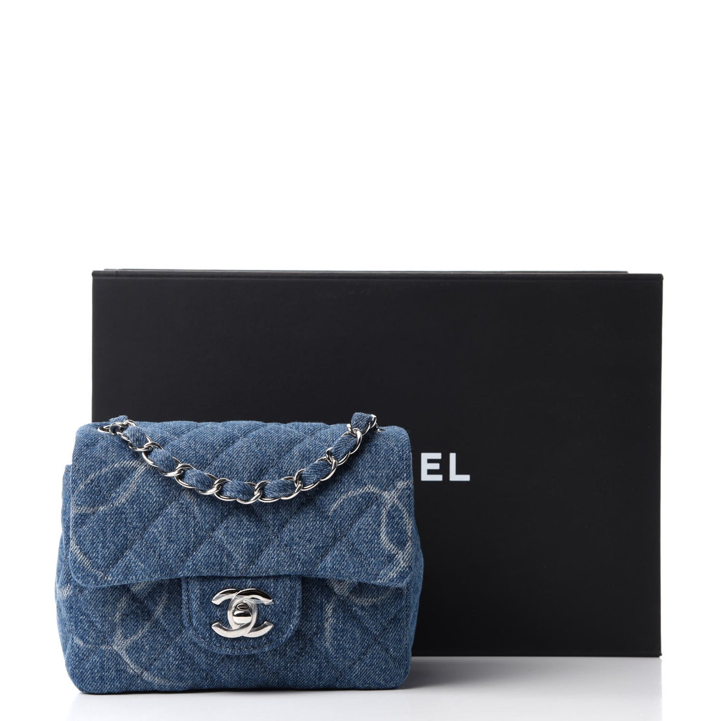 Denim CC Quilted Mini Square Flap Blue