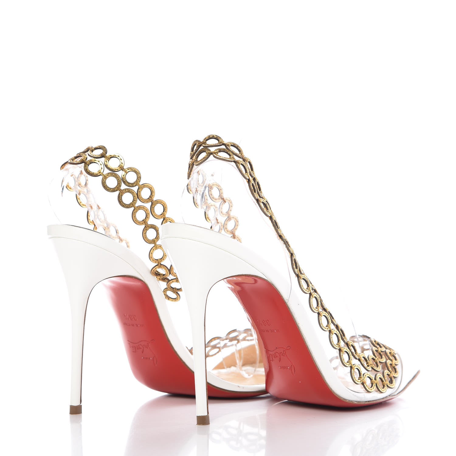 Christian Louboutin Patent PVC Malaika Half Dorsay 100 Pumps 38.5 White Gold 4 of 10