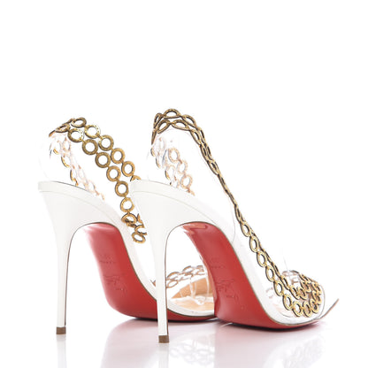 Christian Louboutin Patent PVC Malaika Half Dorsay 100 Pumps 38.5 White Gold 4 of 10