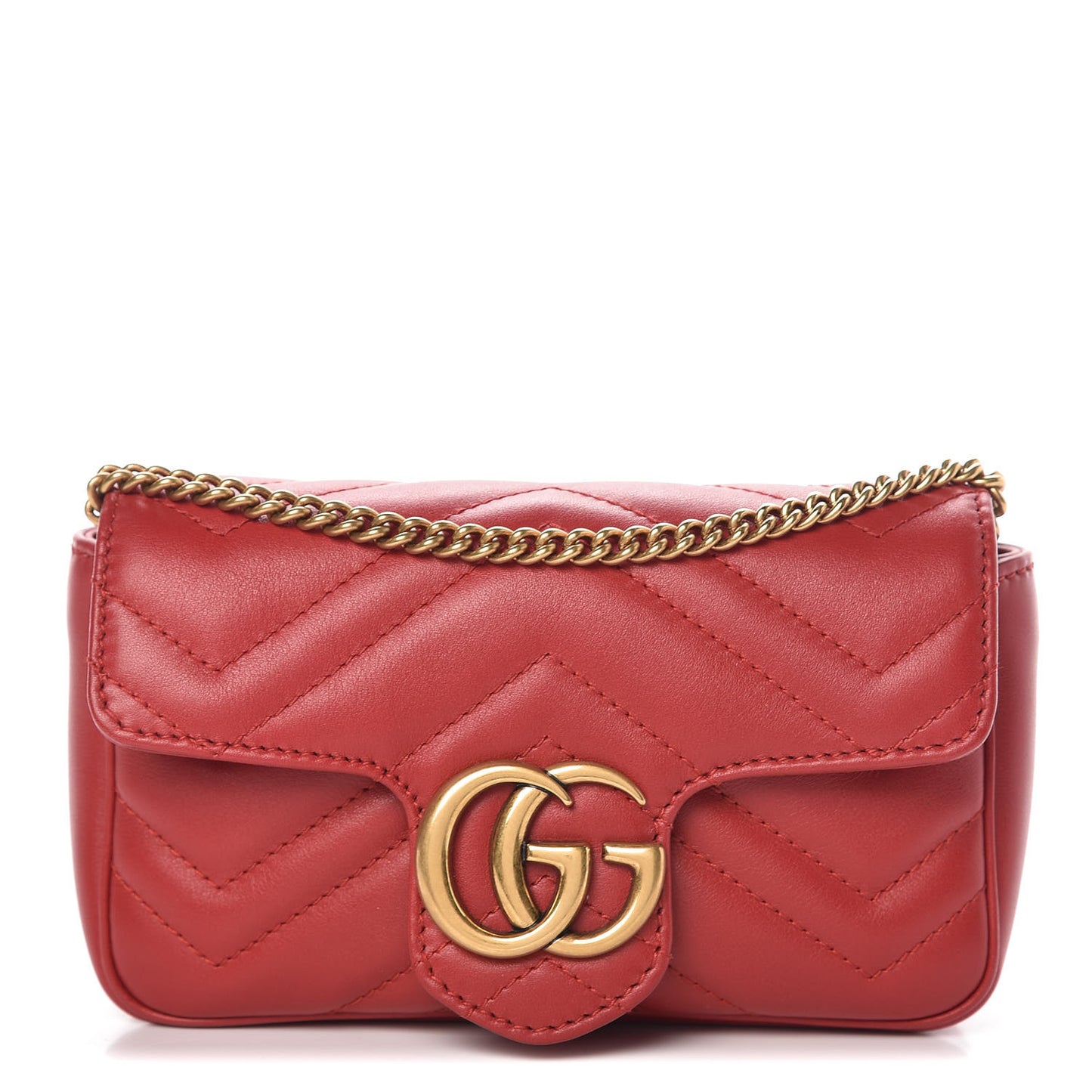 Calfskin Matelasse Super Mini GG Marmont Shoulder Bag Hibiscus Red