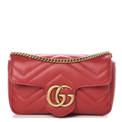 Gucci Calfskin Matelasse Super Mini GG Marmont Shoulder Bag Hibiscus Red 1 of 7