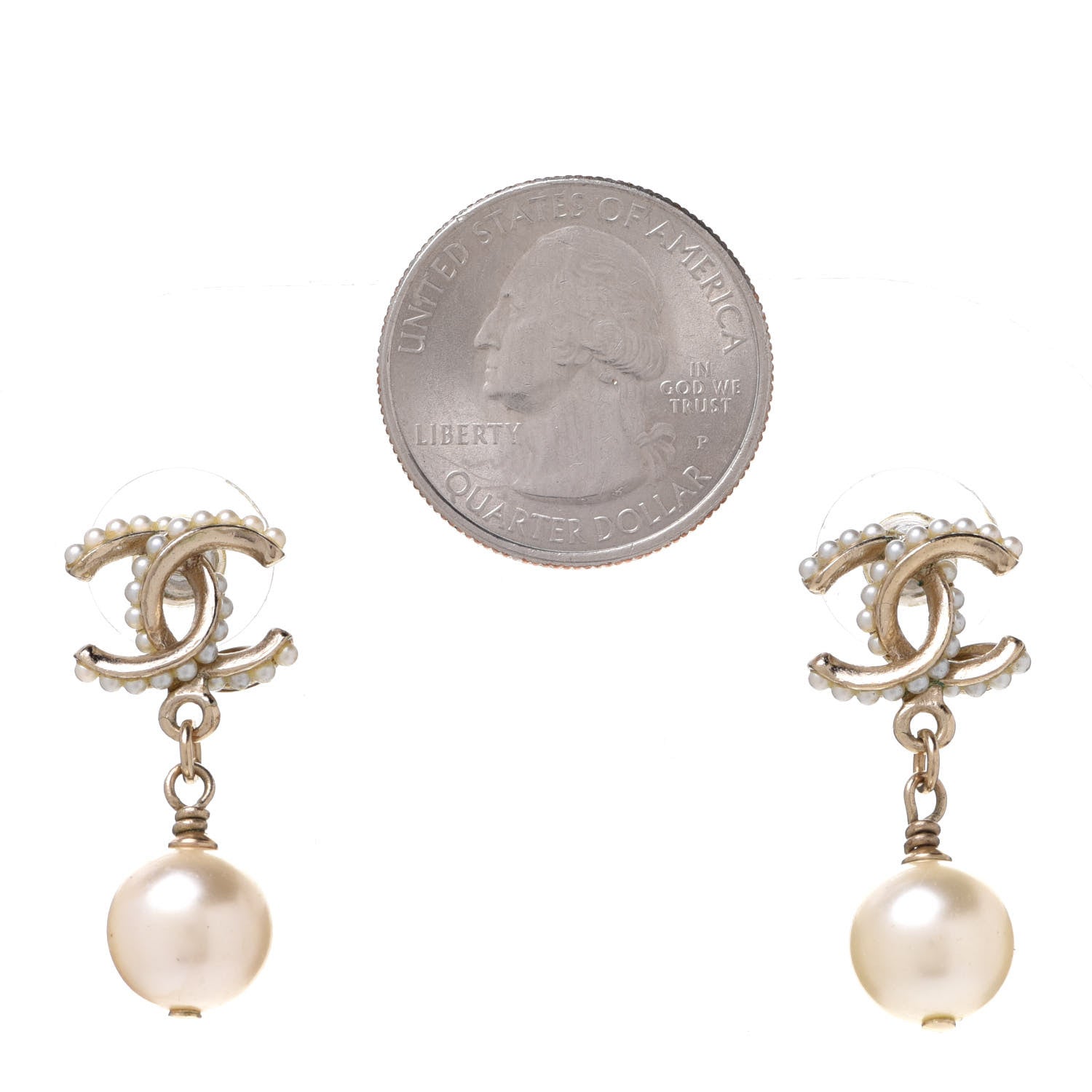 Chanel Pearl Twisted CC Drop Earrings Light Gold White 2 of 5