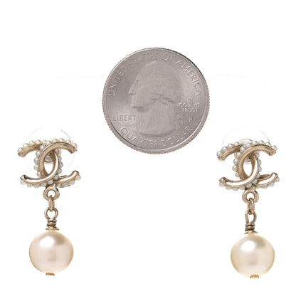 Chanel Pearl Twisted CC Drop Earrings Light Gold White 2 of 5
