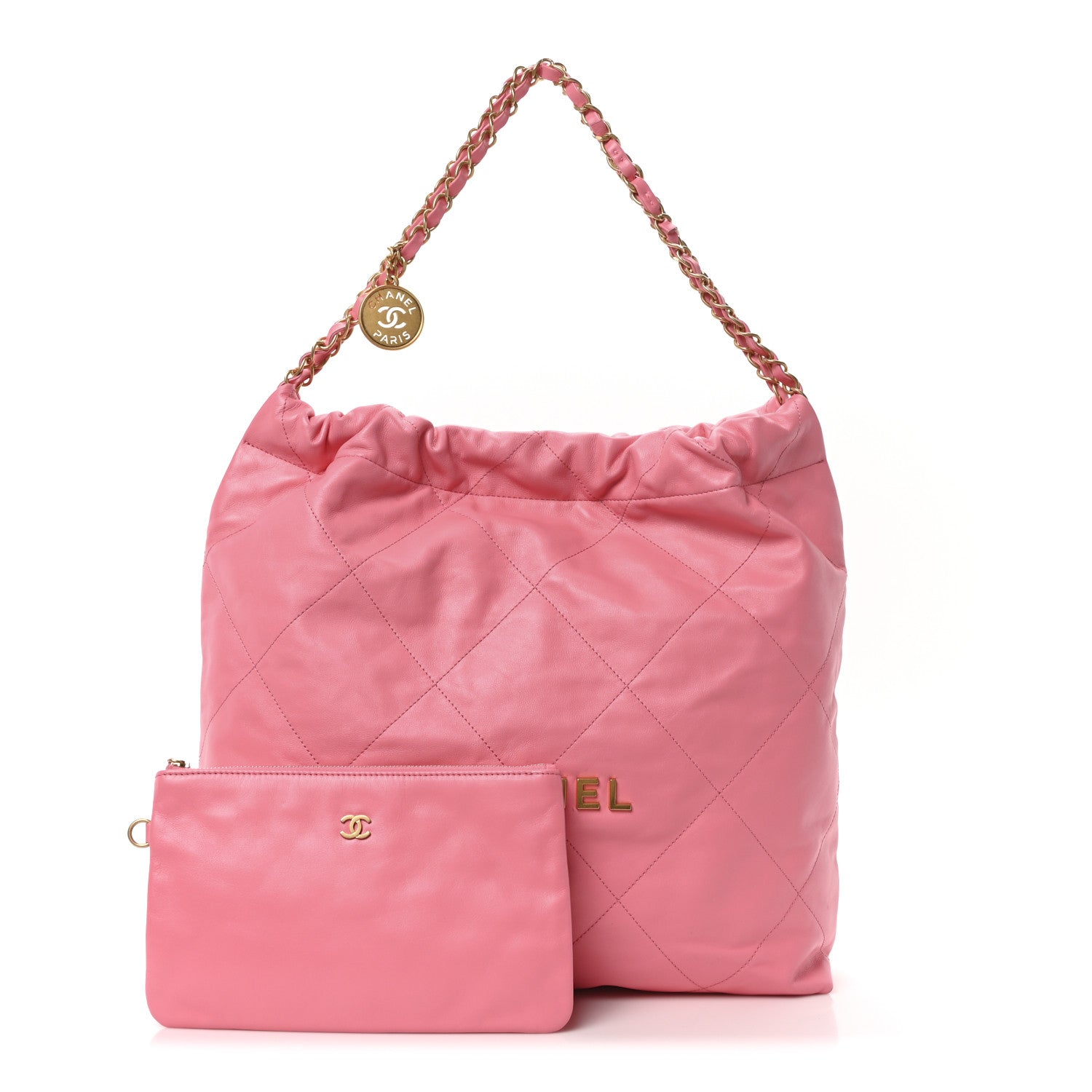Chanel Shiny Calfskin Quilted Chanel 22 Drawstring Bag Coral Pink 3 of 11
