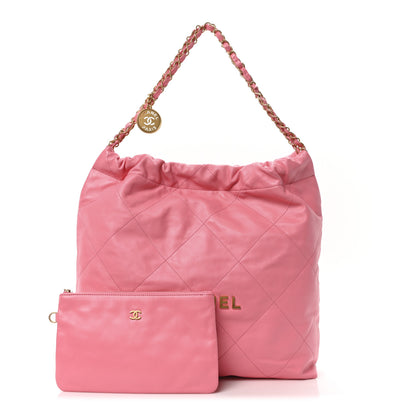 Chanel Shiny Calfskin Quilted Chanel 22 Drawstring Bag Coral Pink 3 of 11