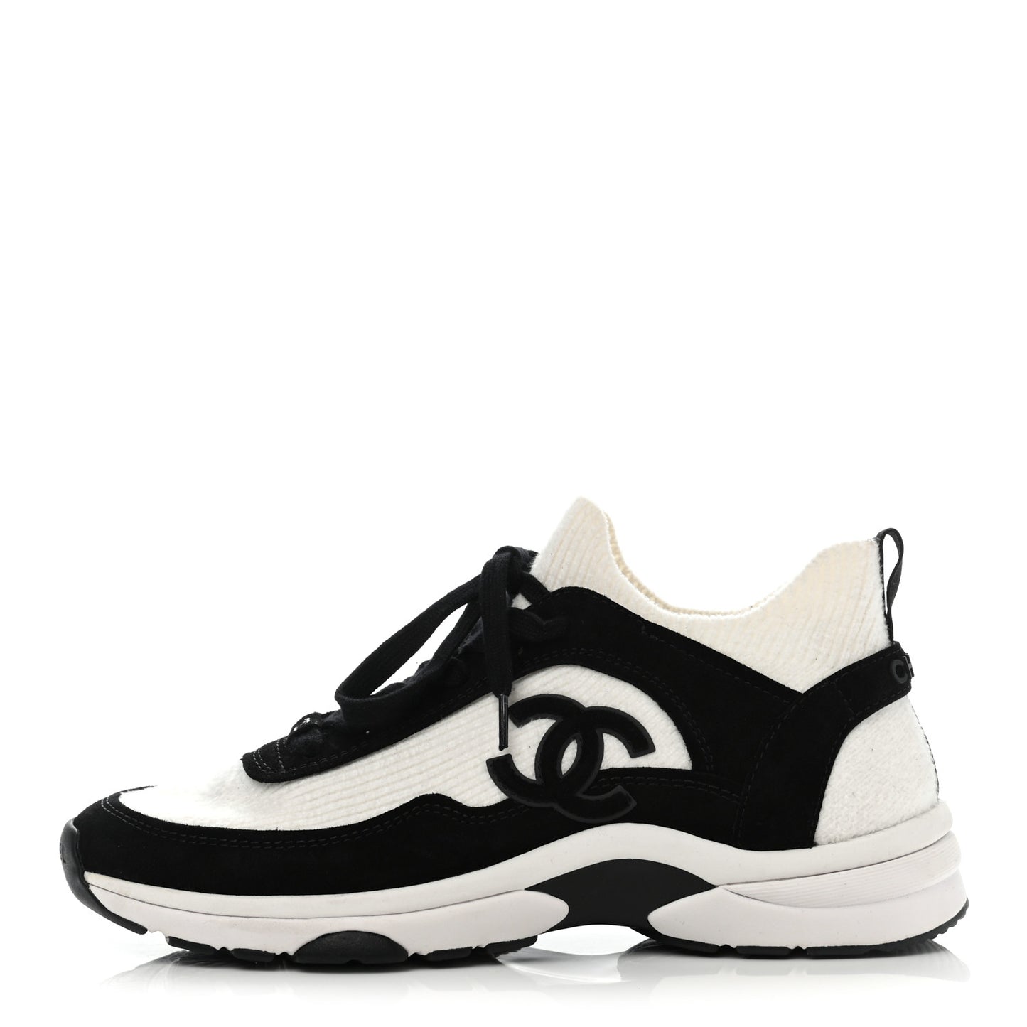 Fabric Suede Calfskin CC Sneakers 37.5 White Black
