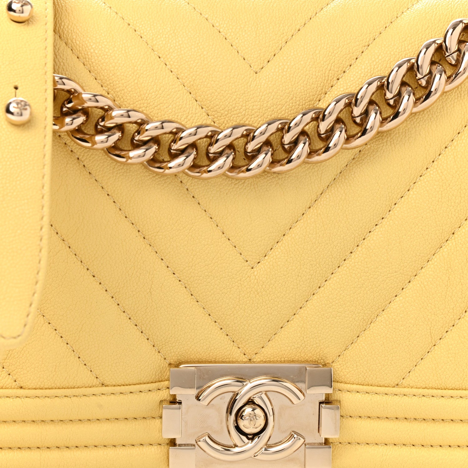 Chanel Caviar Chevron Quilted Medium Boy Flap Yellow 7 of 9