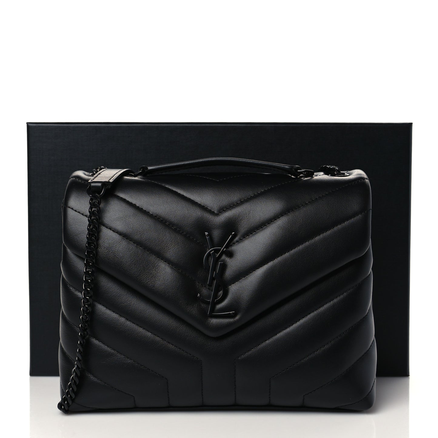 Calfskin Y Quilted Monogram Monochrome Small Loulou Chain Satchel Black