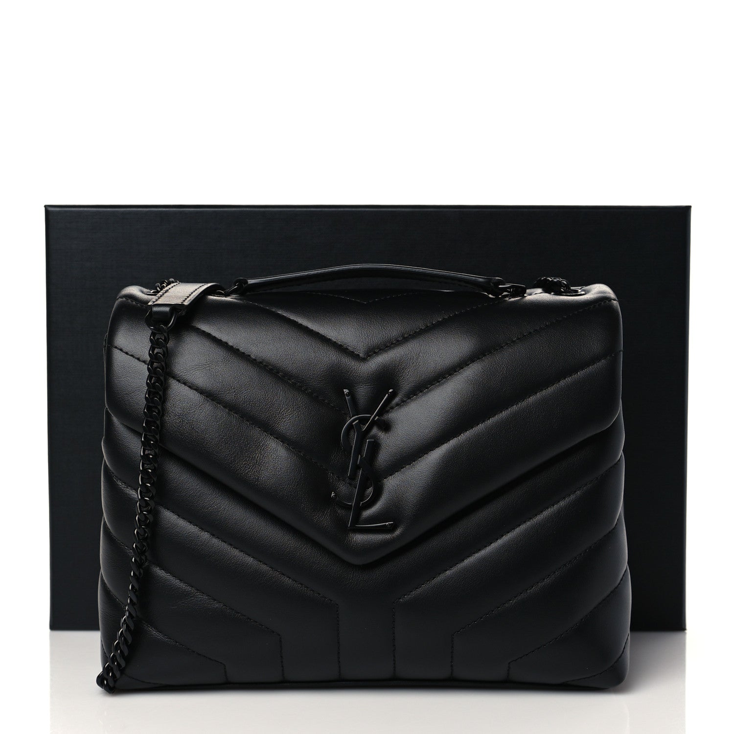 Saint Laurent Calfskin Y Quilted Monogram Monochrome Small Loulou Chain Satchel Black 10 of 10