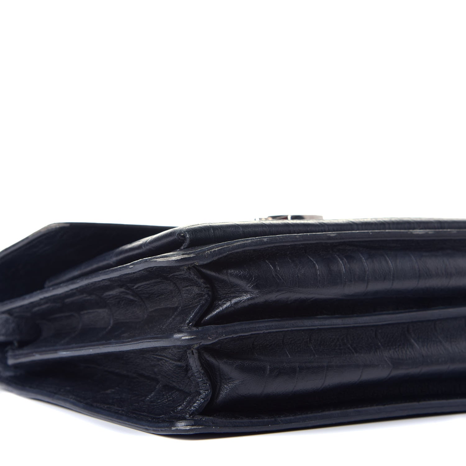 Saint Laurent Calfskin Crocodile Embossed Medium High School Satchel Navy 7 of 10